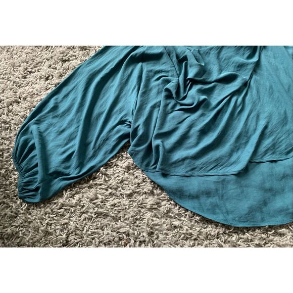 NWT FREE PEOPLE Cowling Around TEAL BOHO SHIRT TOP BLOUSE sz M - Picture 3 of 8